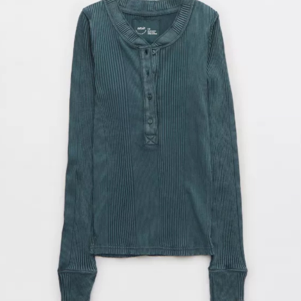 Aerie Road Trip Long Sleeve Henley T-Shirt (Deep Teal) - Size Large